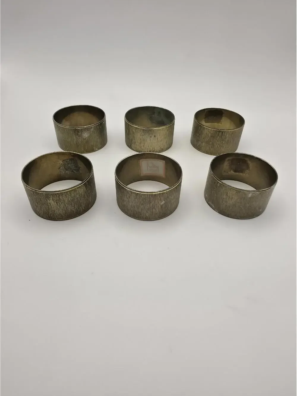 Vintage Audrey Brass Brushed Textured Patina Tone Napkin Rings Set Of 6 Matching